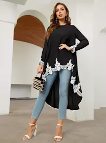 SHEIN Clasi Embroidery Detail High Low Top