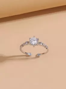 Rhinestone Decor Cuff Ring - Silver - View 2