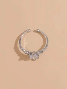 Rhinestone Decor Cuff Ring - Silver - View 4