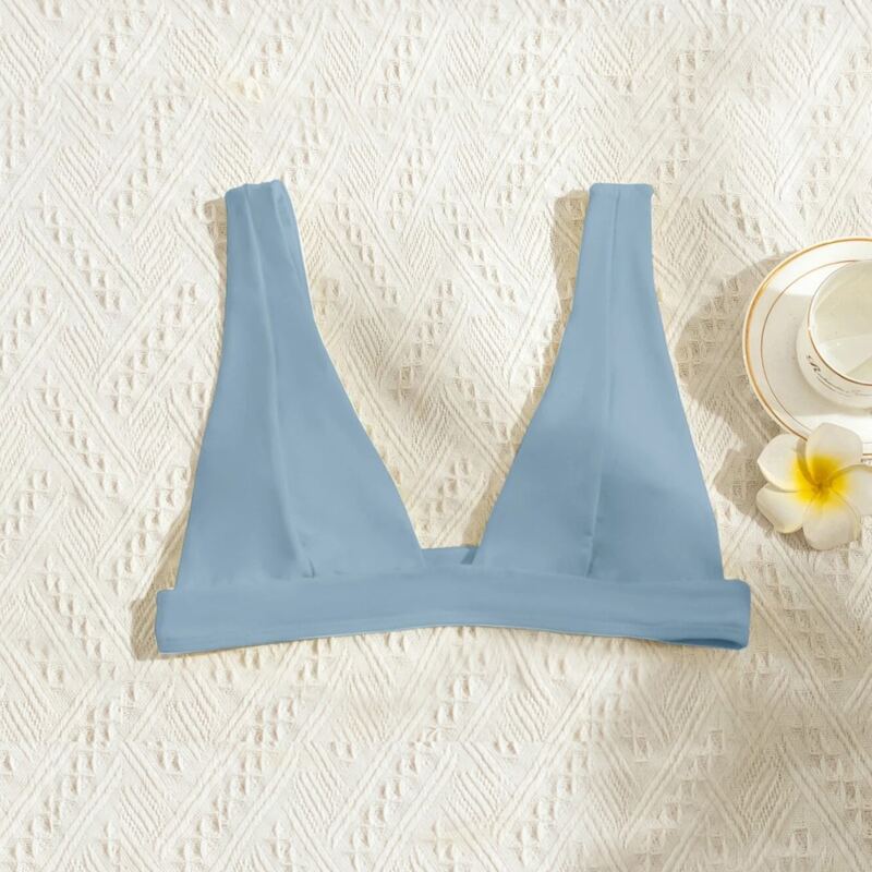 

V Neck Bikini Top, Blue