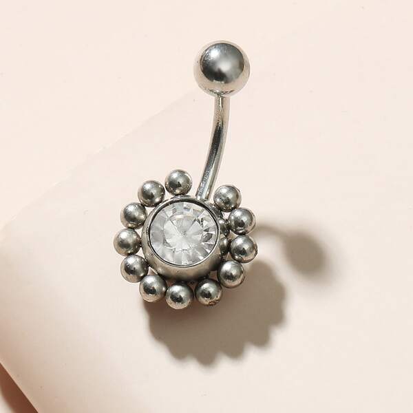 

Men Rhinestone Decor Belly Ring, Silver