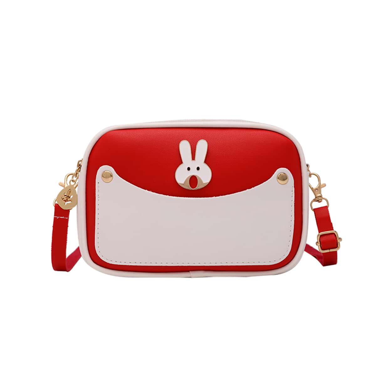 

Colorblock Rabbit Crossbody Bag, Red and white