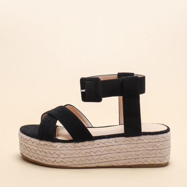

Minimalist Buckle Decor Flatform Sandals, Black