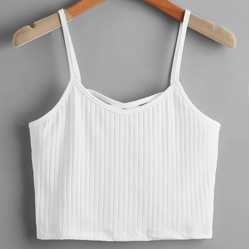 

Solid Criss Cross Ribbed Cami, White
