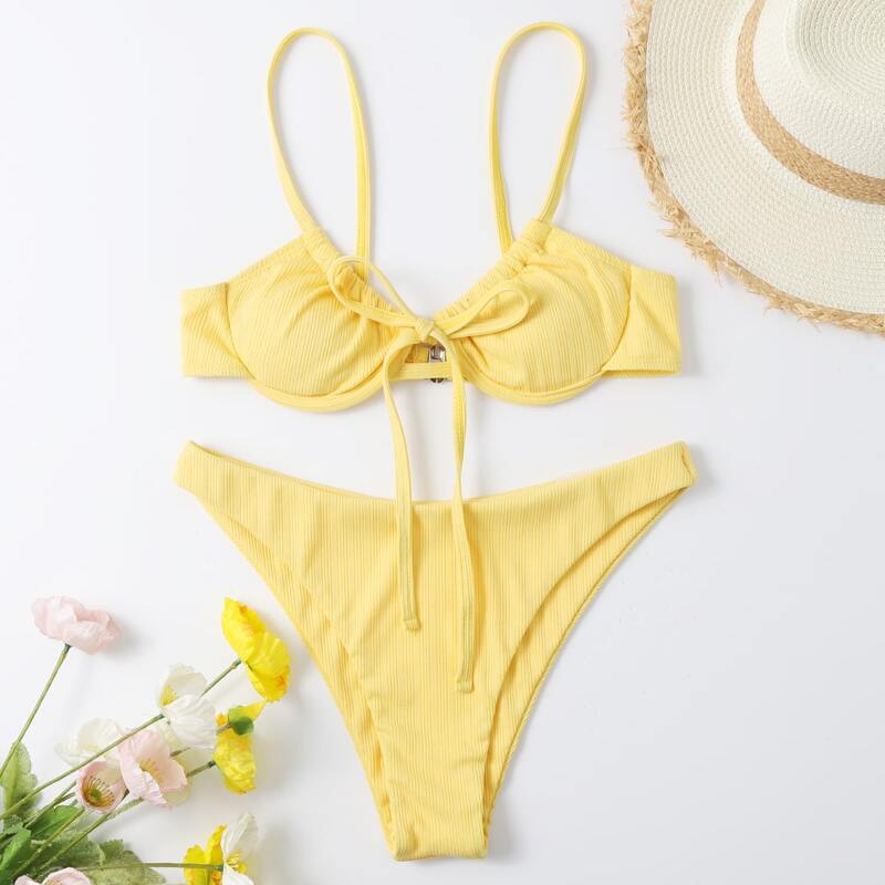 

Tie Front Underwire Bikini Swimsuit, Yellow