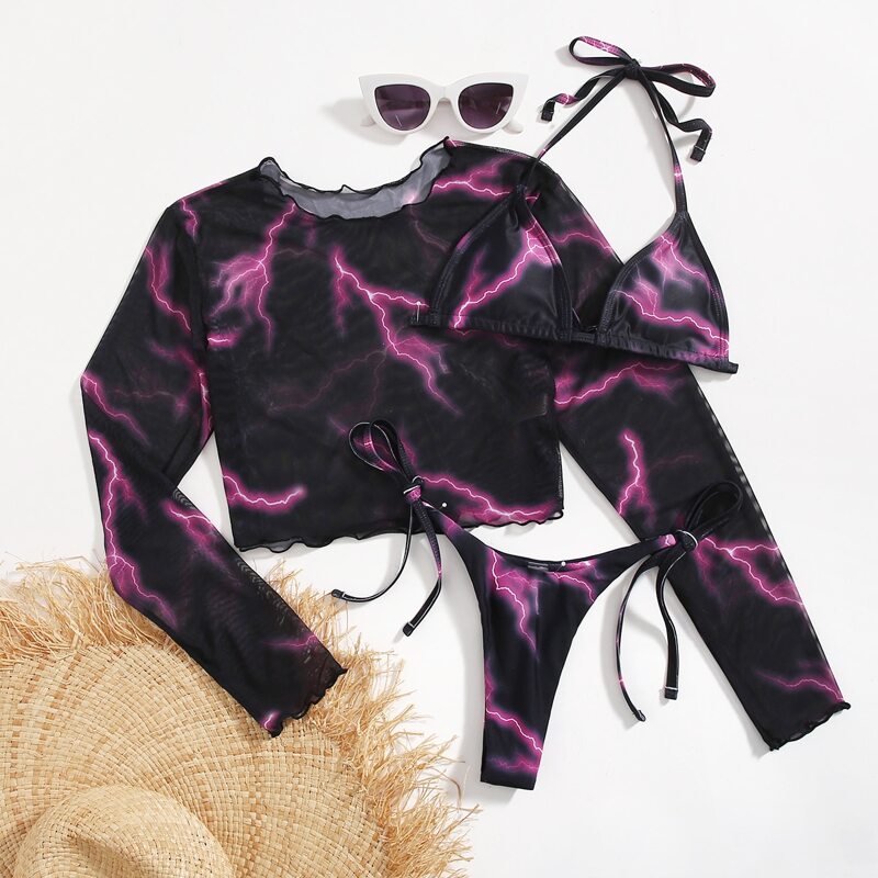 

3pack Lightning Bikini Swimsuit With Cover Up, Black