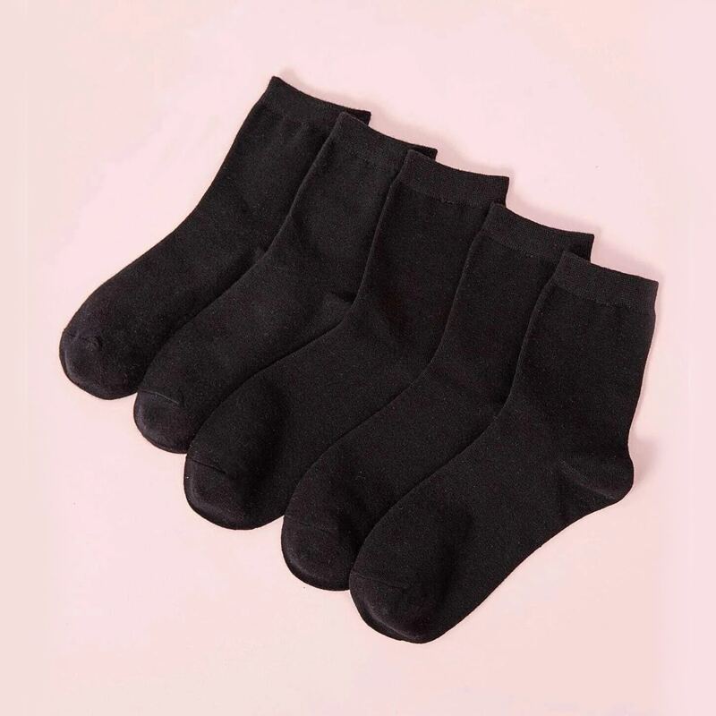 

5pairs Solid Crew Socks, Black