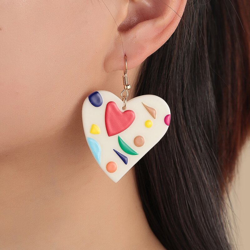 

Colorful Heart Drop Earrings, Multicolor