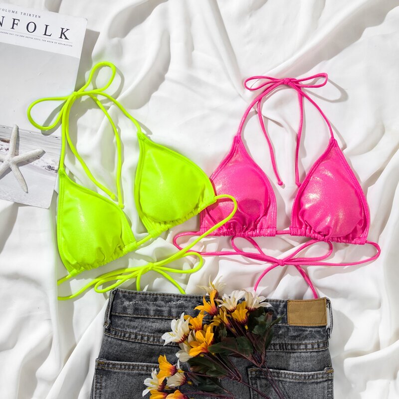 

2pack Metallic Triangle Bikini Top, Multicolor