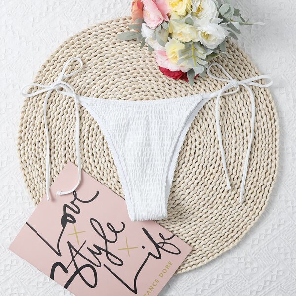 

Smocked Tie Side Bikini Panty, White