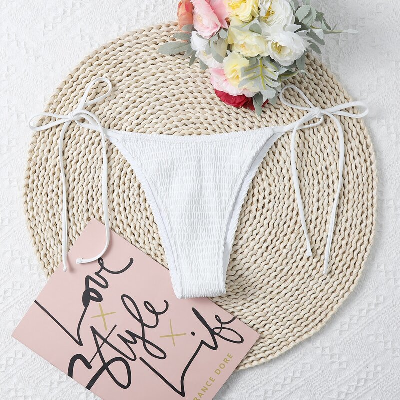 

Smocked Tie Side Bikini Panty, White
