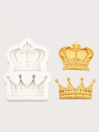 1pc 2 Cavities Royal Crown Fondant Candy Silicone Mold for Sugarcraft, Cake Decoration, Cupcake Topper, Chocolate, Pastry, Cookie Decor, Jewelry, Polymer Clay, Epoxy Resin, Crafting Projects