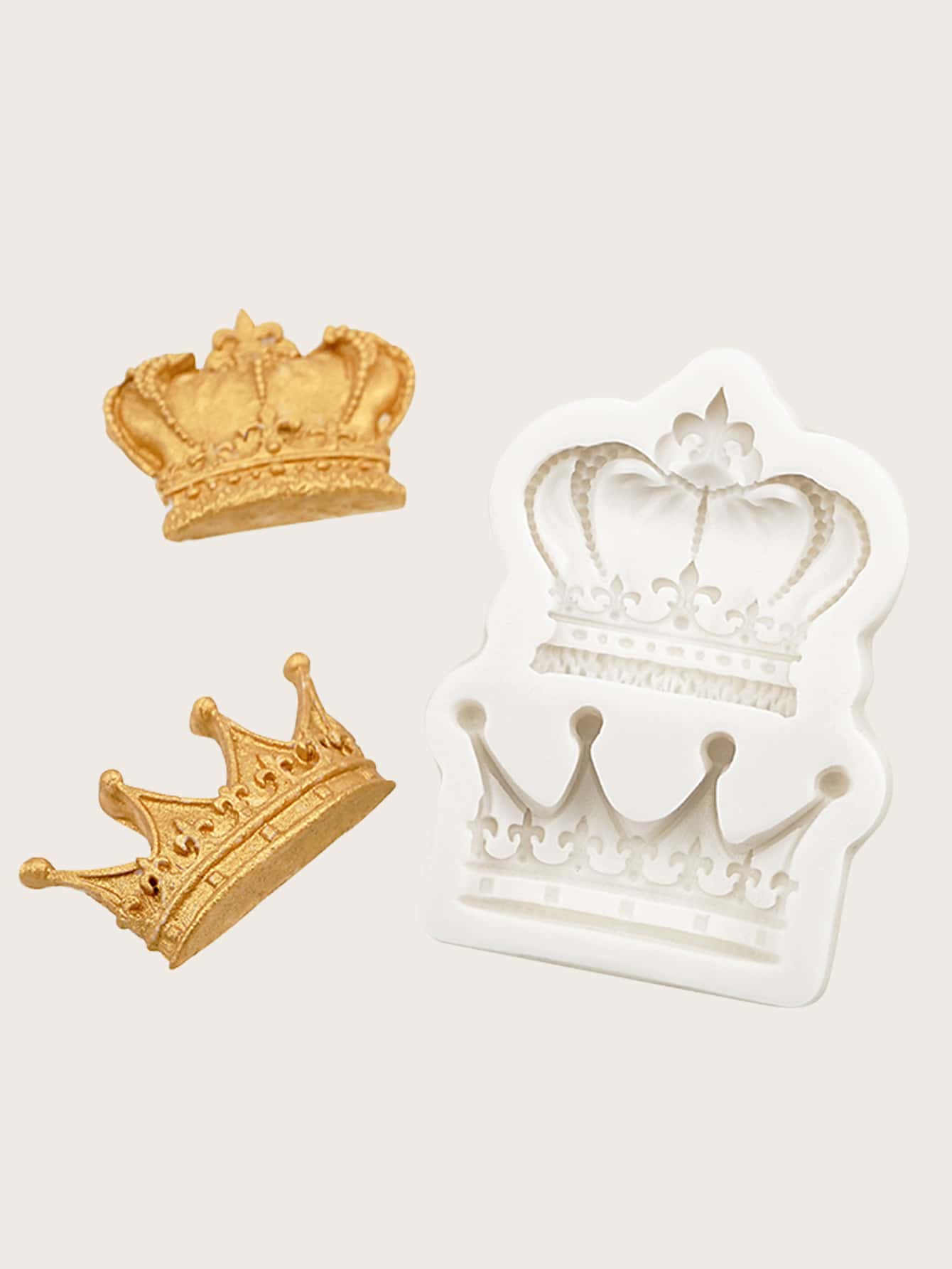 1pc 2 Cavities Royal Crown Fondant Candy Silicone Mold for Sugarcraft, Cake Decoration, Cupcake Topper, Chocolate, Pastry, Cookie Decor, Jewelry, Polymer Clay, Epoxy Resin, Crafting Projects