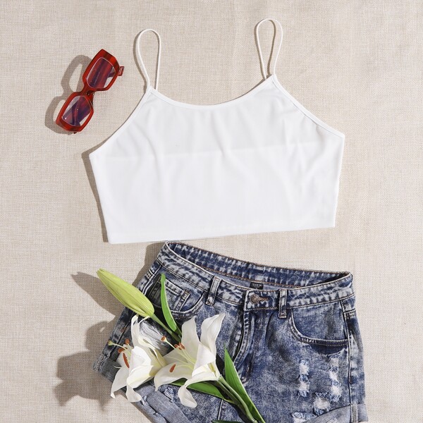 

Plus Solid Crop Cami Top, White