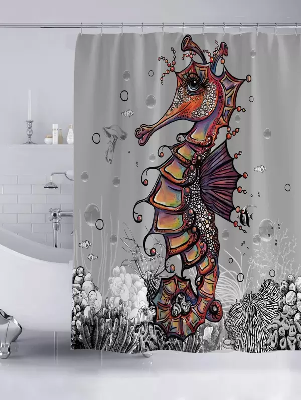 Seahorse Print Shower Curtain Shein Usa Seahorse Print Shower Curtain Shein Usa, Seahorse Shower Curtain