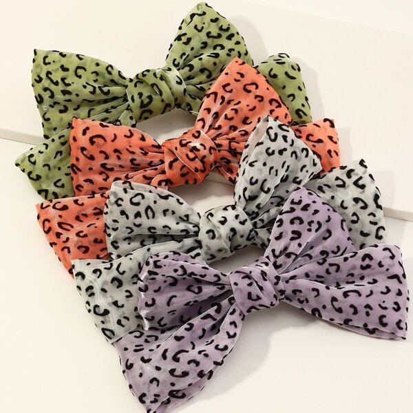 

4pcs Leopard Print Bow Decor Hair Clip, Multicolor