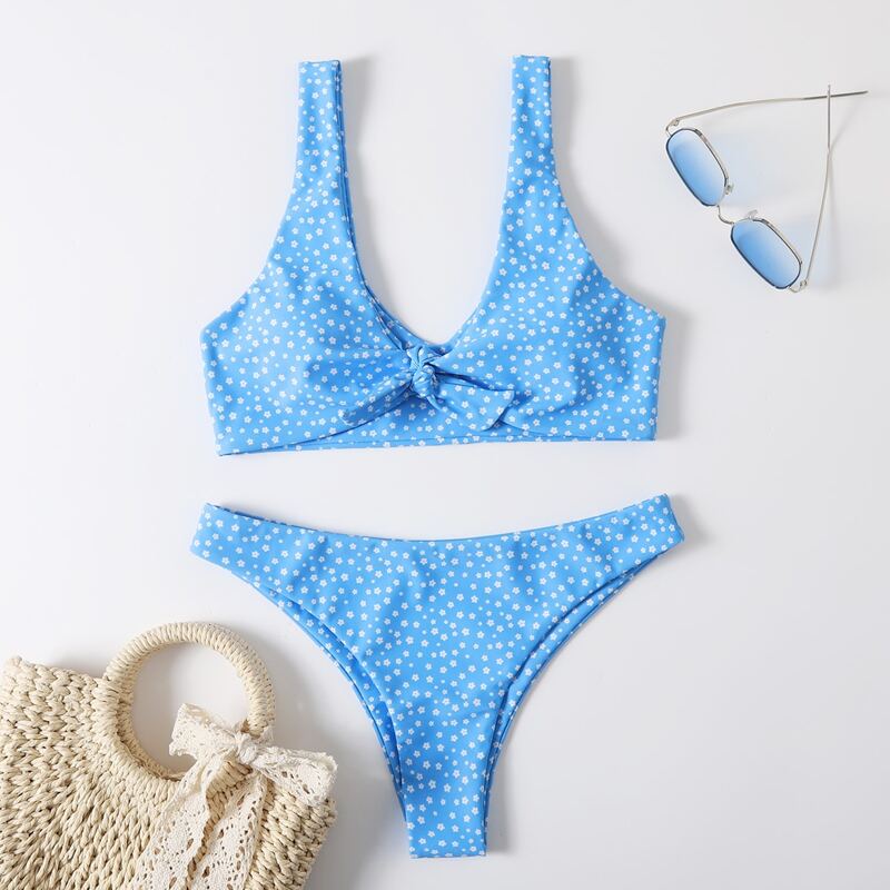 

Ditsy Floral Knot Bikini Swimsuit, Blue