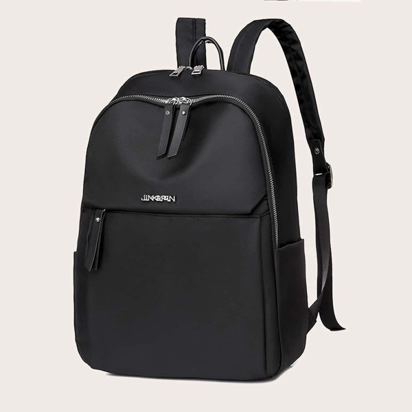

Minimalist Metal Letter Decor Backpack, Black