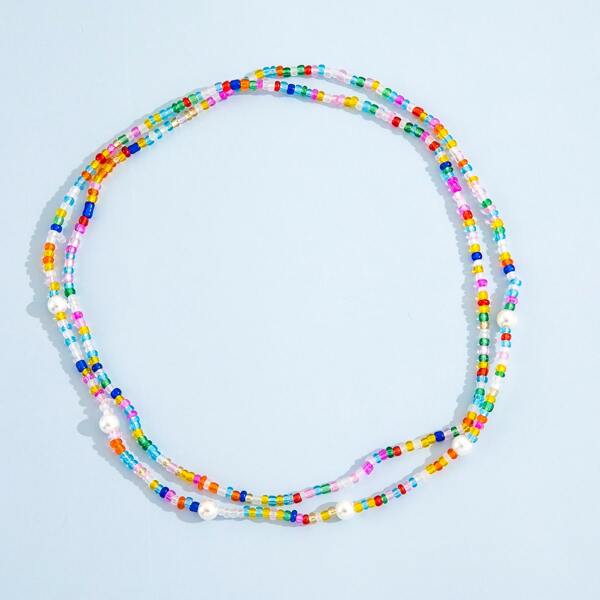 

Faux Pearl Decor Beaded Necklace, Multicolor