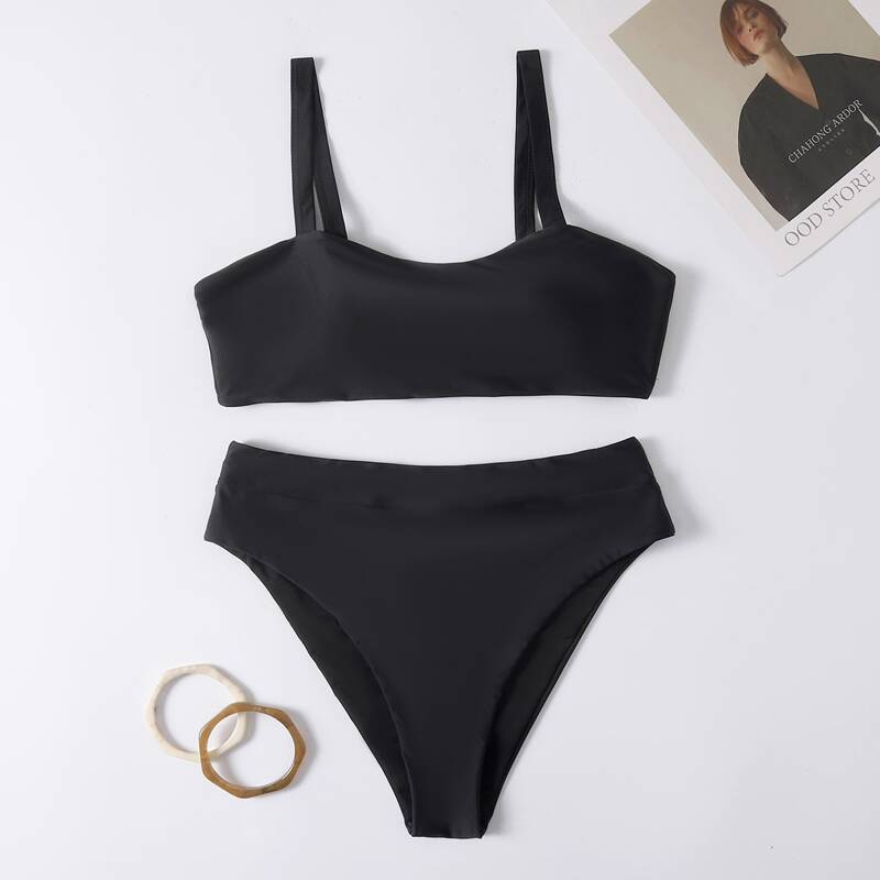 

Simple Solid Bikini Swimsuit, Black