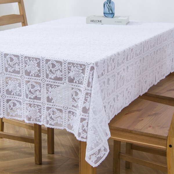 

Flower Design Mesh Tablecloth, White