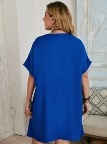 EMERY ROSE Vestido de manga murciélago de cuello redondo - azul real - Ver 2