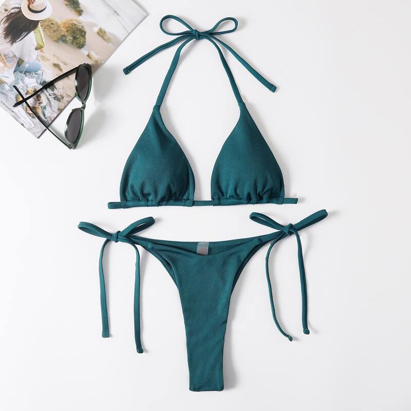 

Solid Rib Bikini Swimsuit, Teal blue