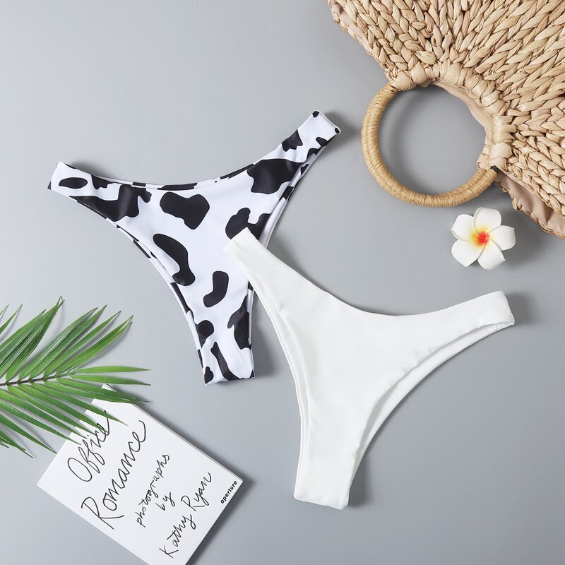 

2pack Cow Print Bikini Bottom Set, Black and white