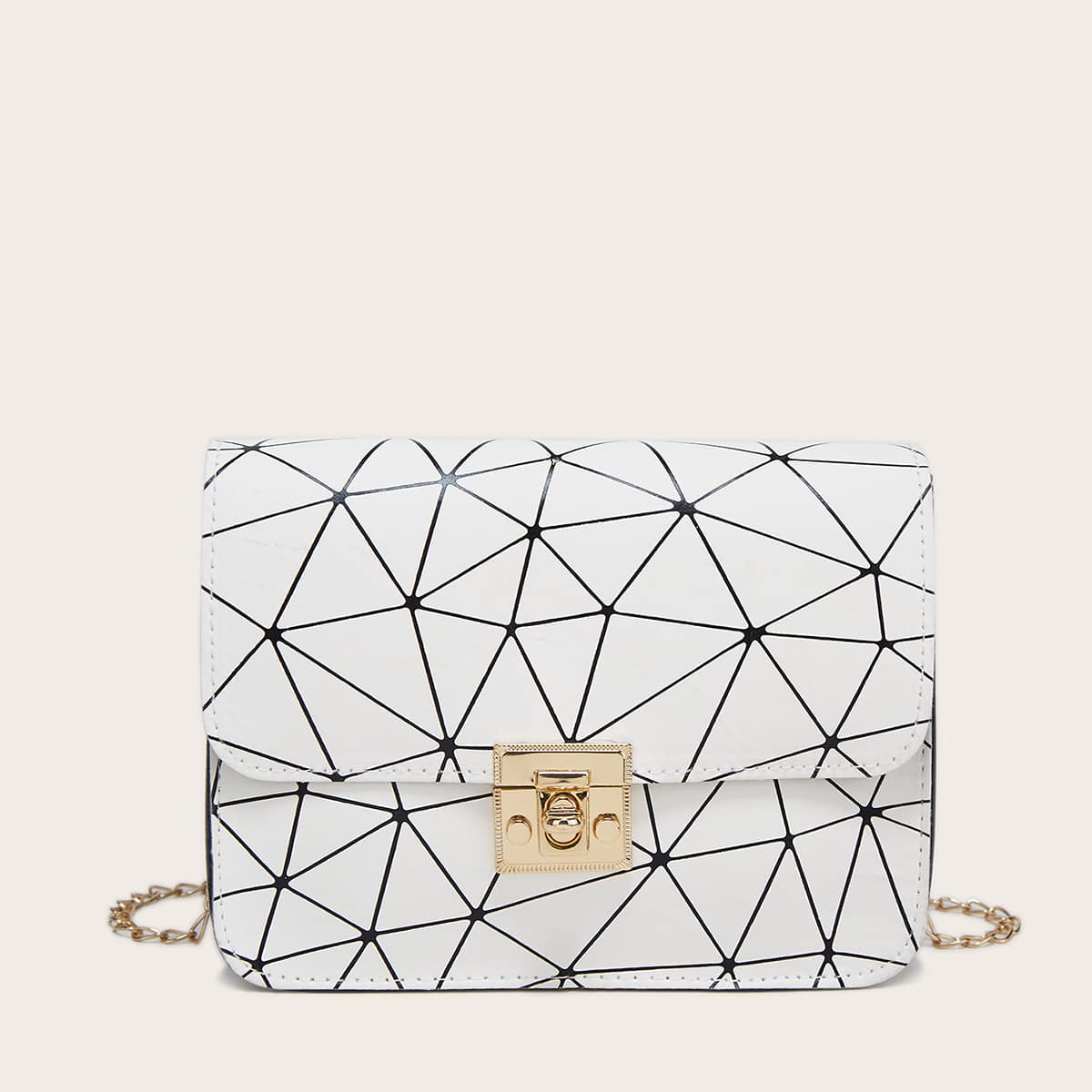

Geo Graphic Chain Crossbody Bag, White