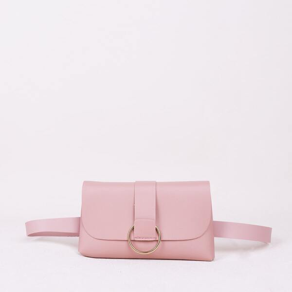 

Ring Decor Flap Belt Bag, Pink