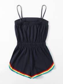 SHEIN Girls Rainbow Striped Cami Romper - Black - View 2