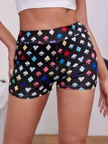 Shorts ajustado con estampado - Negro - Ver 3