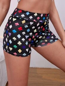 Shorts ajustado con estampado - Negro - Ver 4