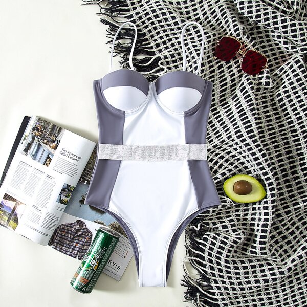 

Color Block Push Up One Piece Swimsuit, Multicolor