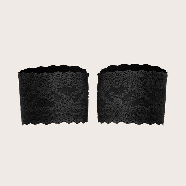 

1pair Plus Floral Lace Leg Ring, Black