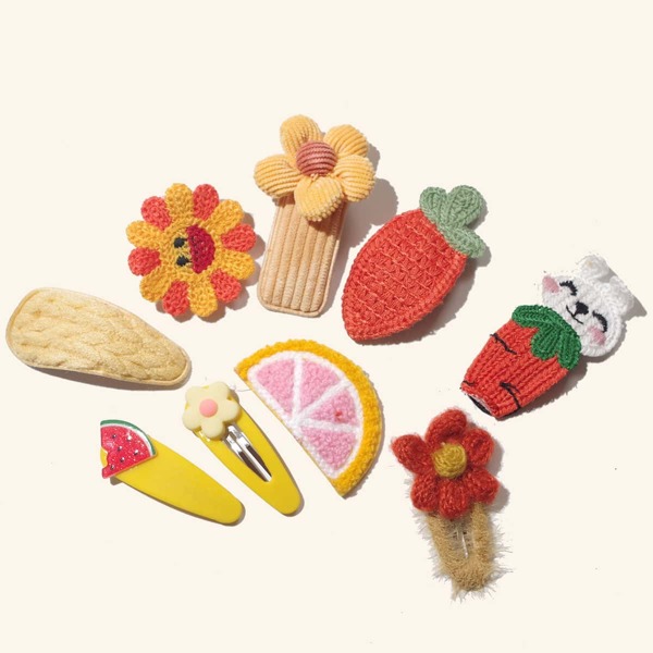 

9pcs Girls Flower Decor Hair Clip, Yellow