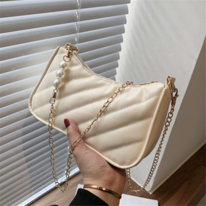 

Quilted Chain Crossbody Bag, Beige