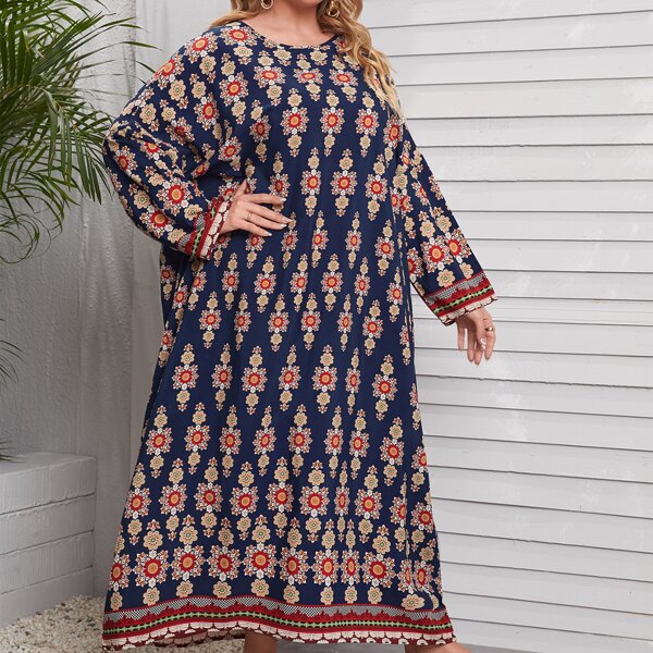 

Plus Floral Print Tunic Dress, Multicolor