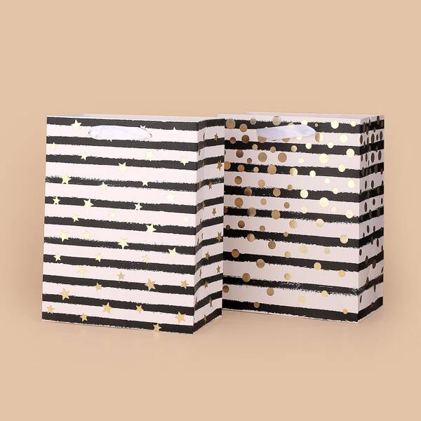 

2pcs Striped Pattern Paper Gift Bag, Multicolor