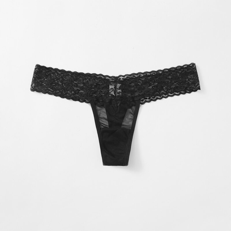 

Contrast Floral Lace Panty, Black