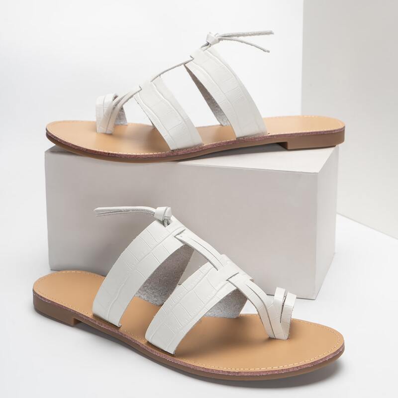 

Croc Embossed Toe Ring Slide Sandals, White