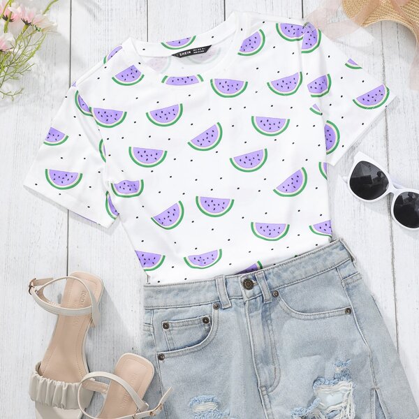 

Watermelon Allover Print Tee, Mauve purple