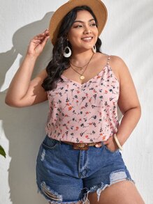 SHEIN VCAY Plus Floral Print Cami Top - Baby Pink - View 1