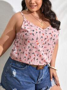 SHEIN VCAY Plus Floral Print Cami Top - Baby Pink - View 5