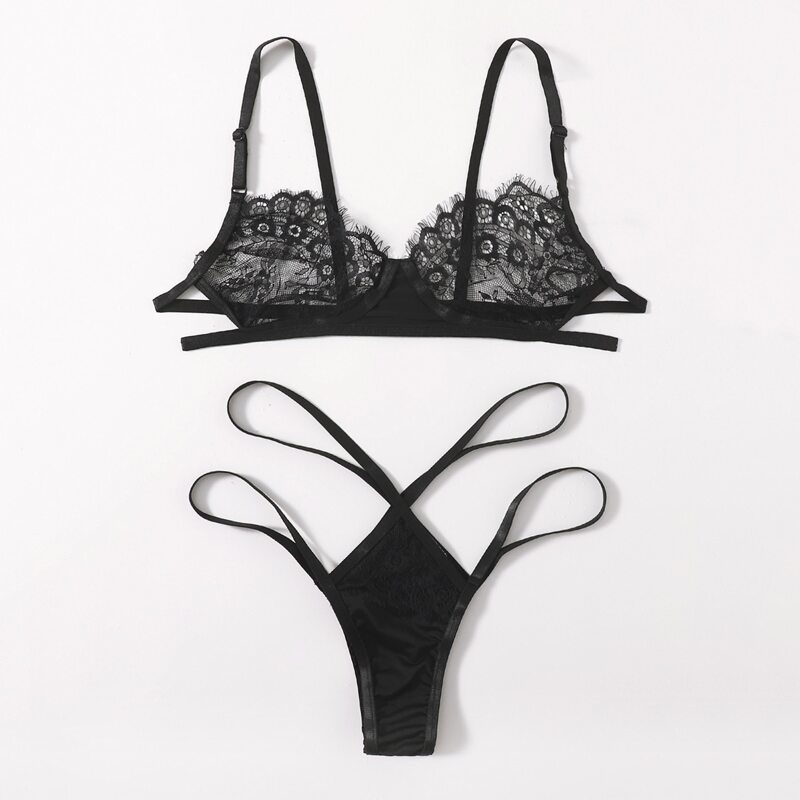 

Eyelash Lace Lingerie Set, Black
