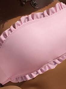 Frill Trim Bandeau Bikini Set For Summer Beach Vacation - Pink - View 4