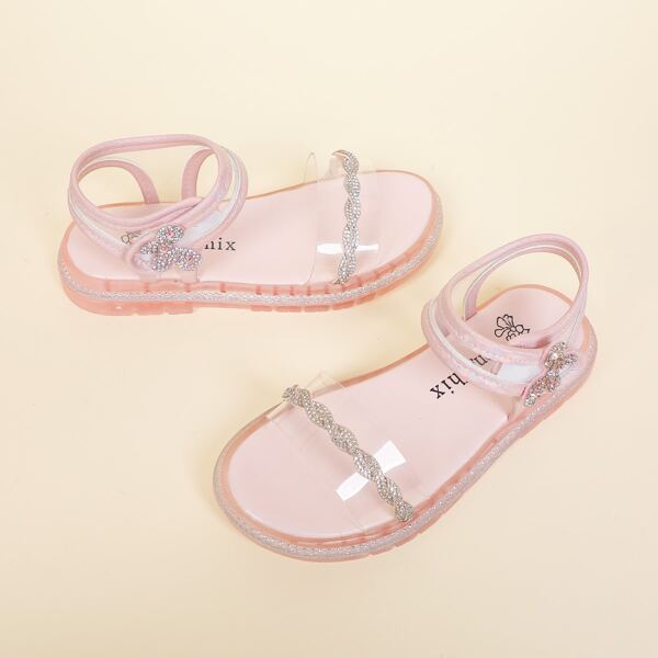

Girls Rhinestone Decor Ankle Strap Sandals, Pink