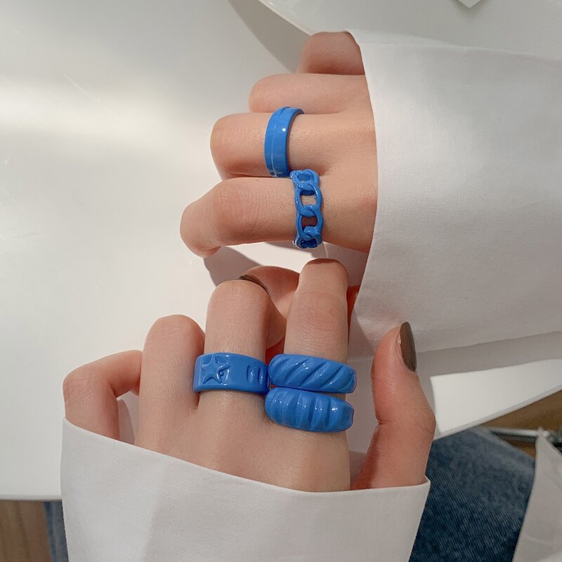 

5pcs Simple Cuff Ring, Blue
