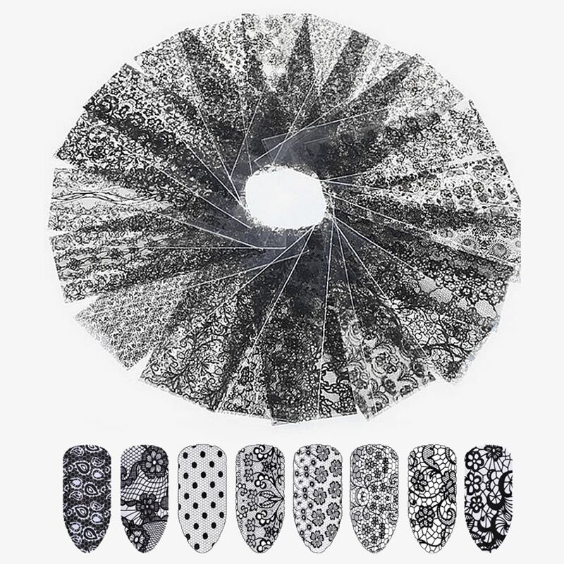 

20sheets Floral Lace Nail Art Sticker, Black