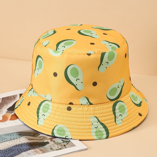 

Cartoon Avocado Graphic Bucket Hat, Multicolor